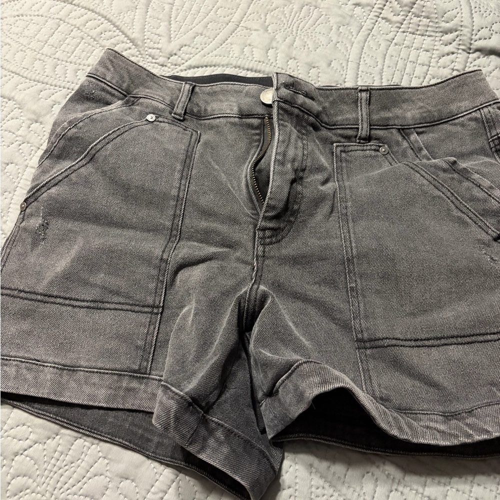 Democracy Washed Gray Denim Utility Shorts